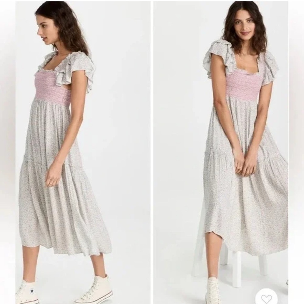 LoveShackFancy Pink Burnley Floral Boho Summer Midi Dress Small
